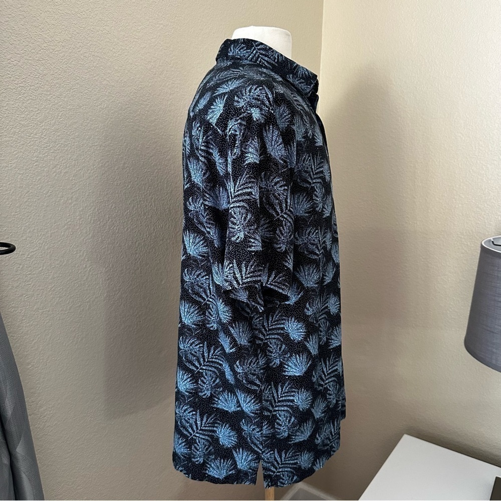 Nat Nast Silk Blend Short Sleeve Palm Button Up Navy Blue Shirt Size L - Picture 5 of 11